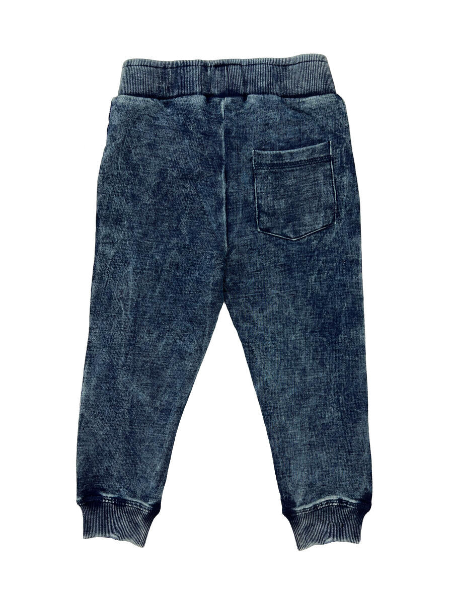 Blue Faux Denim Cotton Jogger