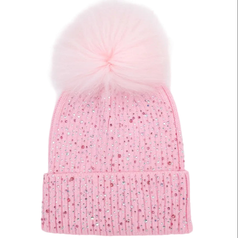 Pink Rhinestone Beanie