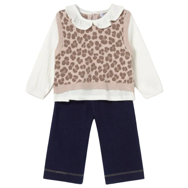 Leopard Attached Vest and Jegging Set