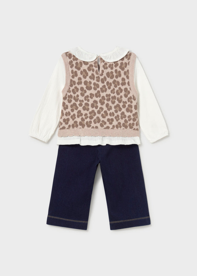 Leopard Attached Vest and Jegging Set