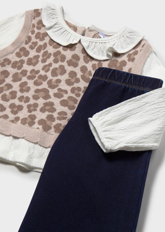 Leopard Attached Vest and Jegging Set