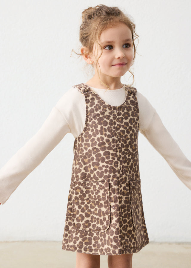 2pc Leopard Overall Denim Dress