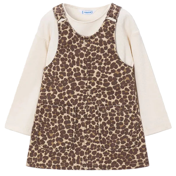 2pc Leopard Overall Denim Dress