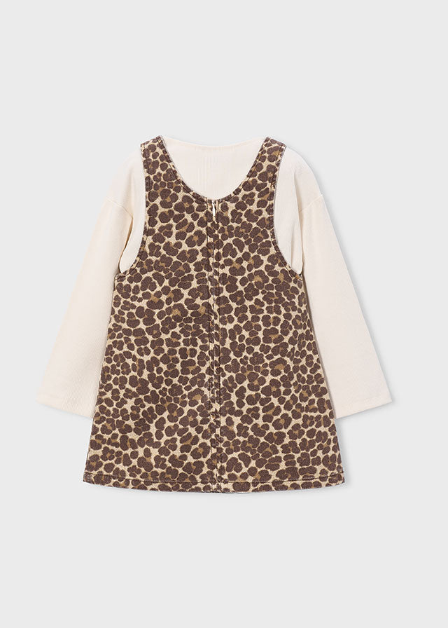 2pc Leopard Overall Denim Dress