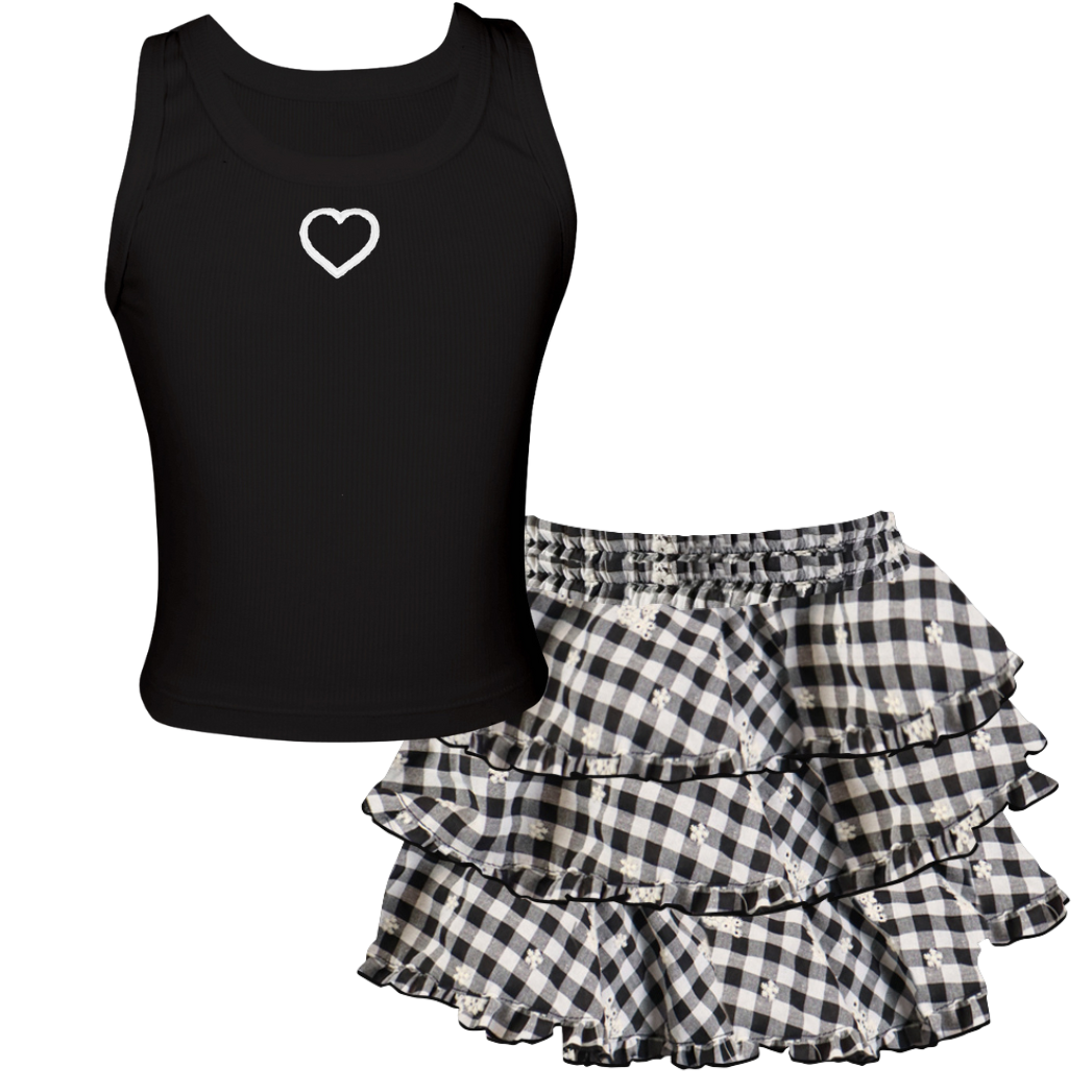 3 Tier Gingham Eyelet Skort