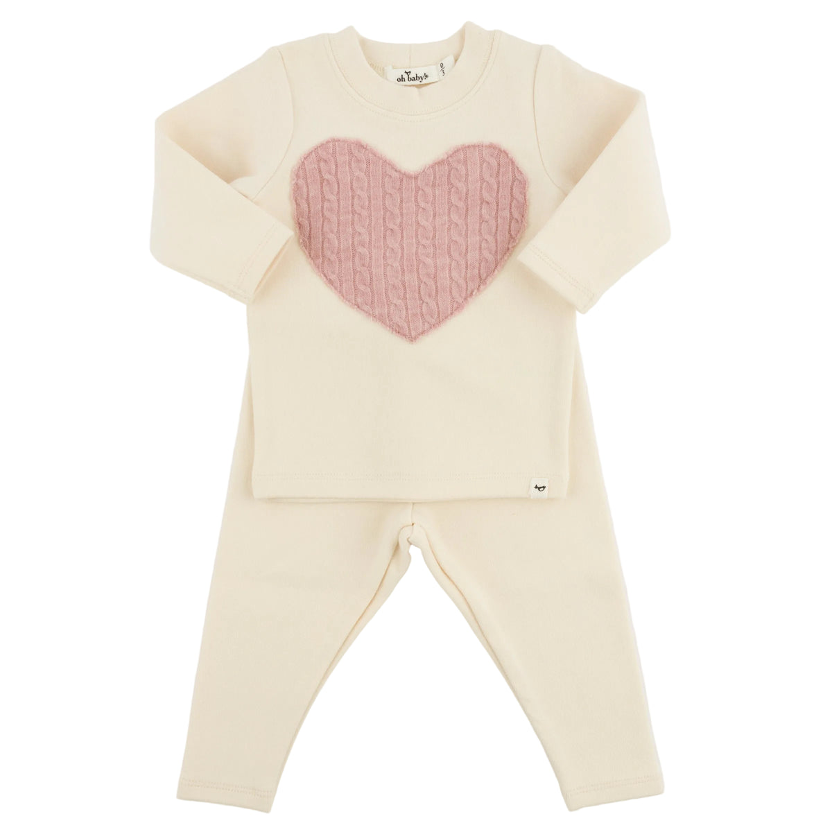 Pale Pink Cable Heart Applique 2 Pc Set