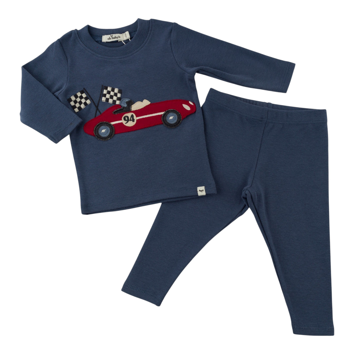 Race Car with Flags Applique 2 Pc Set