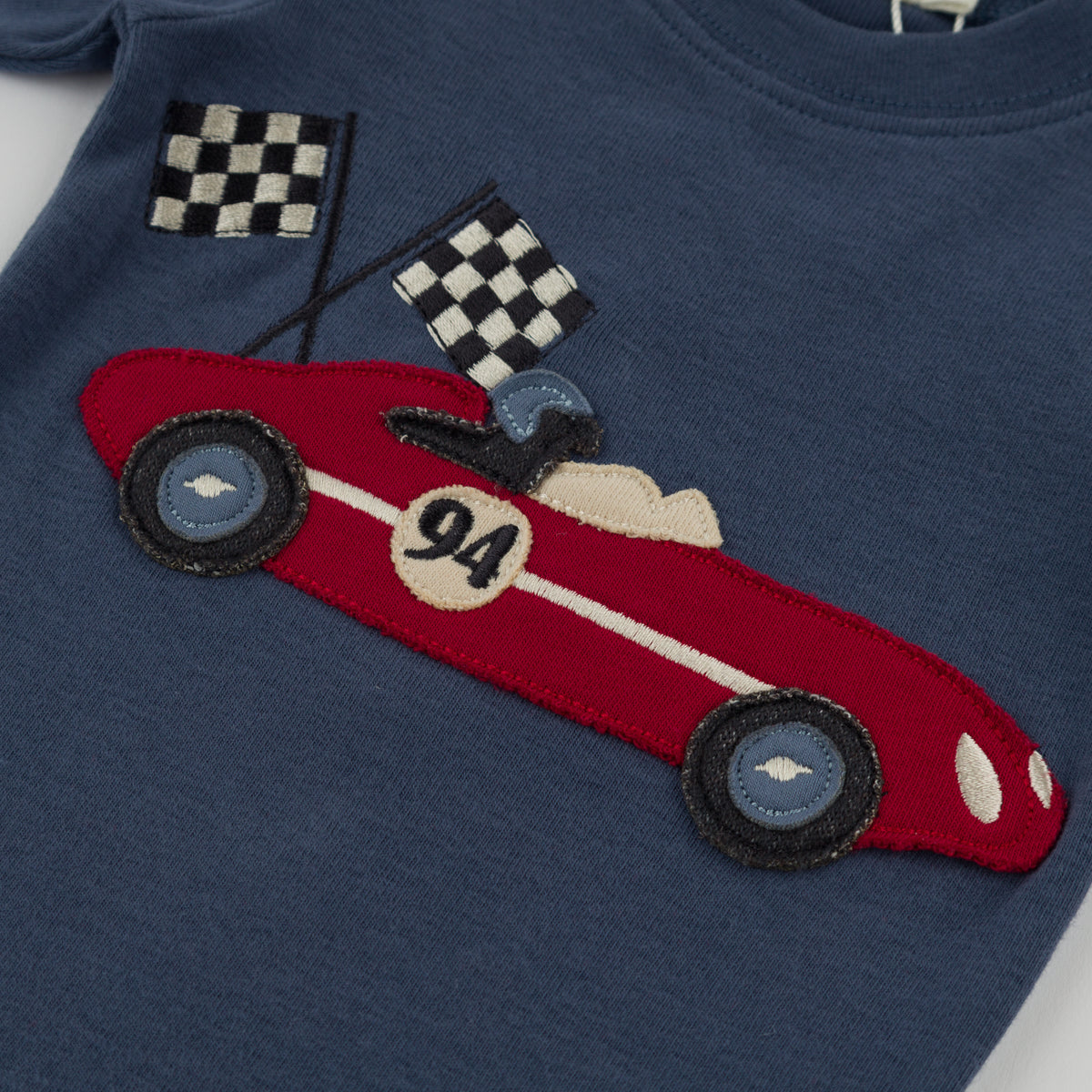 Race Car with Flags Applique 2 Pc Set