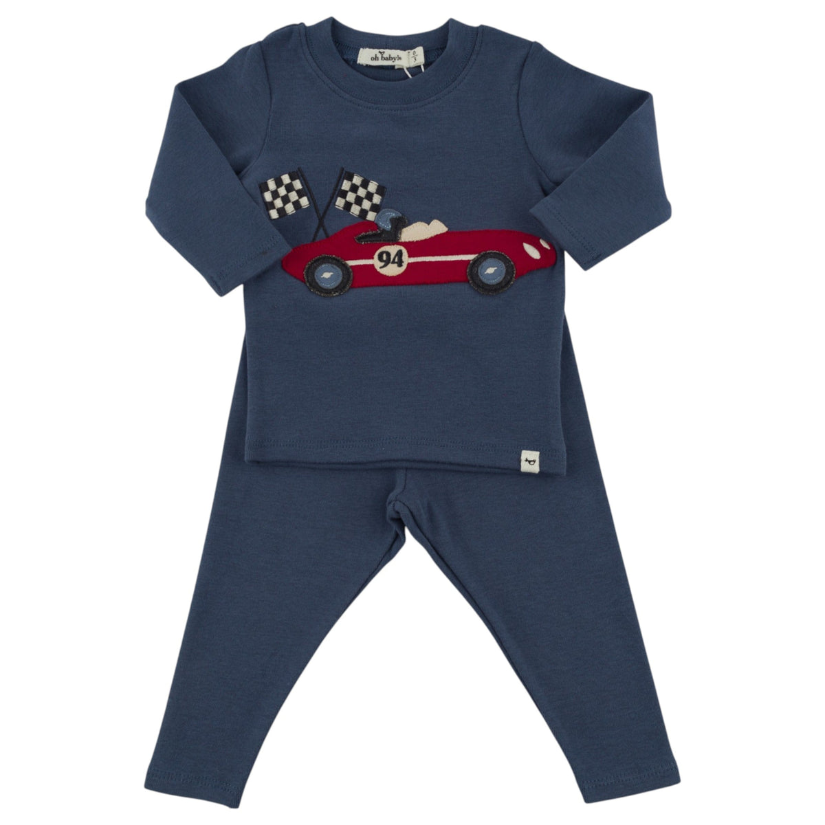 Race Car with Flags Applique 2 Pc Set