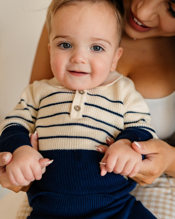 Stripe Polo Knit Sweater Set - Meems