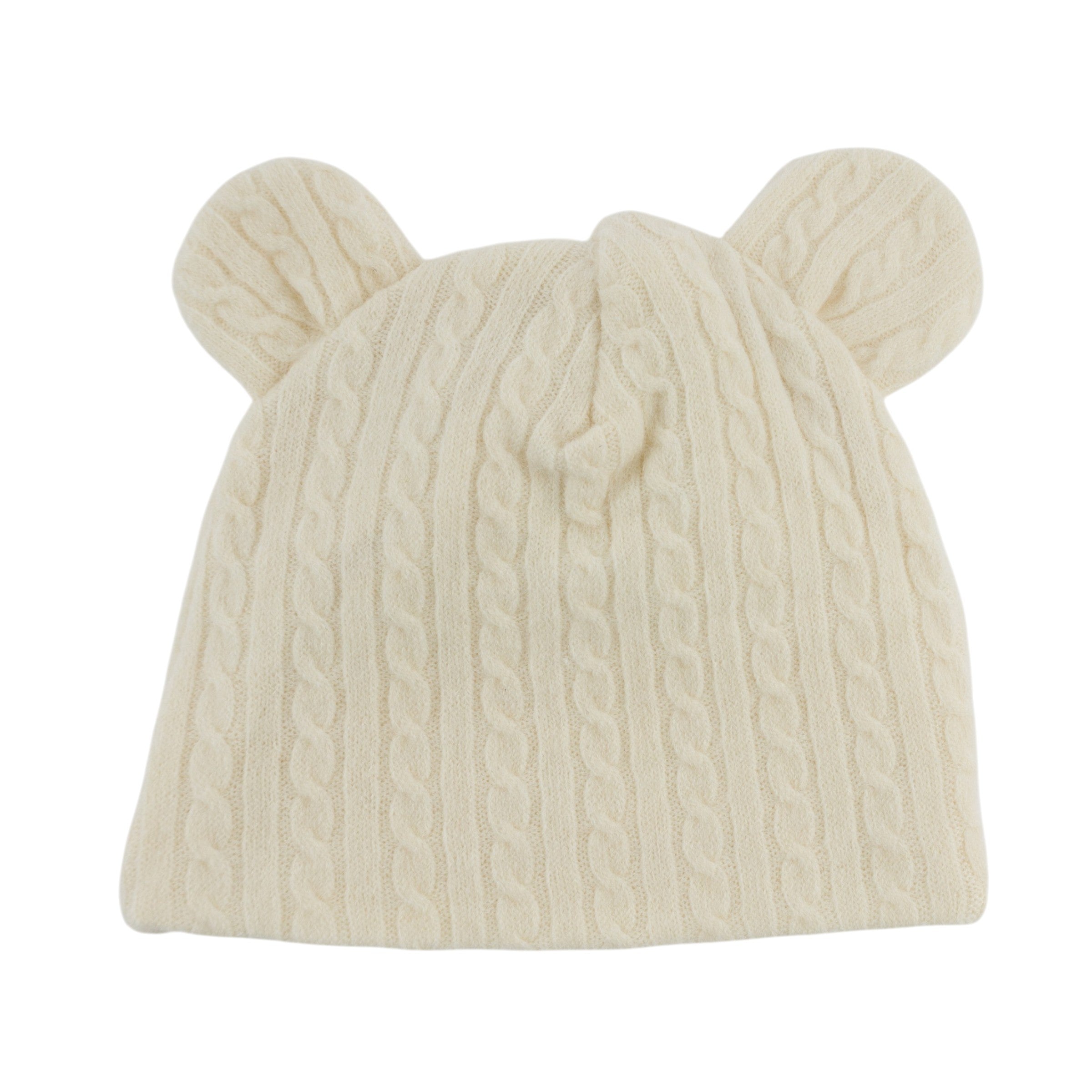 Natural Cable Knit Bear Ear Hat