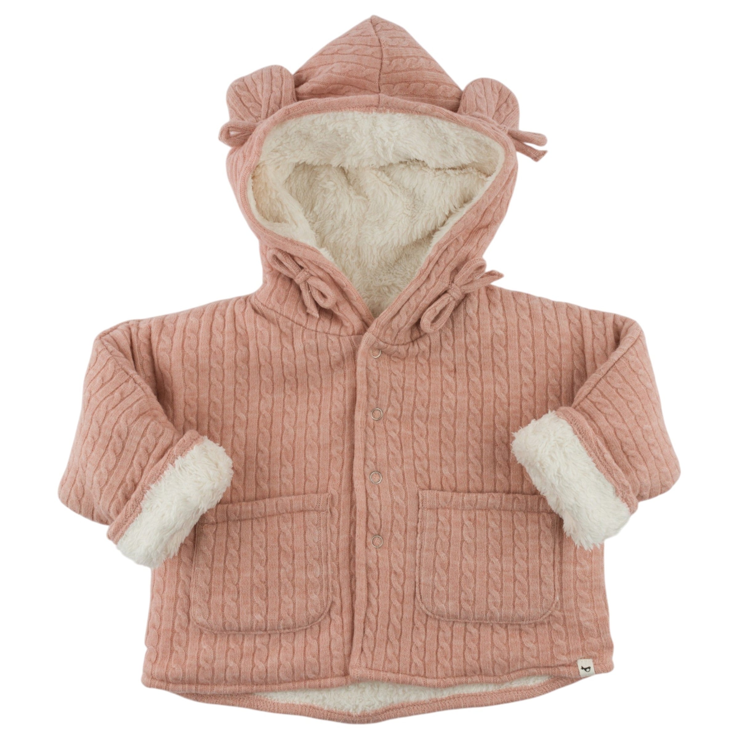 Cable Knit Bow Snowdrift Teddy Jacket