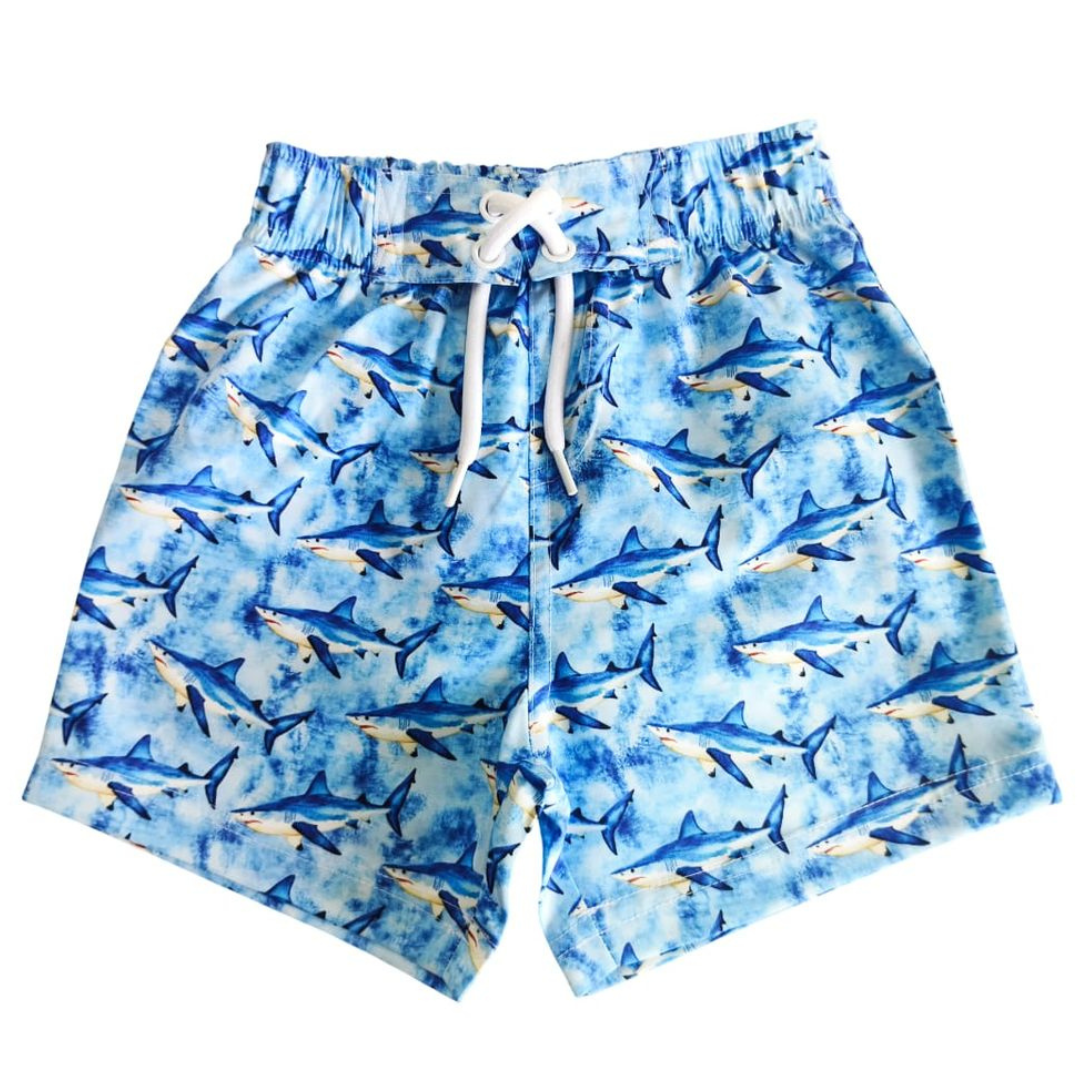 Water Color Shark Board Shorts