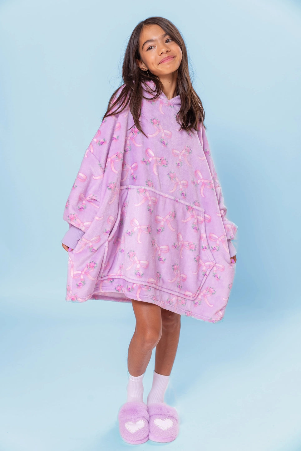 Orchid Floral Bow Oversized Blanket Hoodie