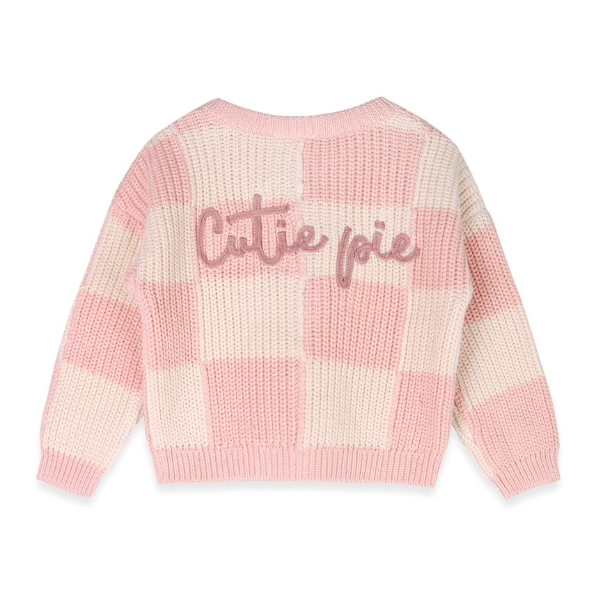 gingham hearts oversized sweater dress Pink Gingham Strawberry Heart Girls Oversized Cardigan