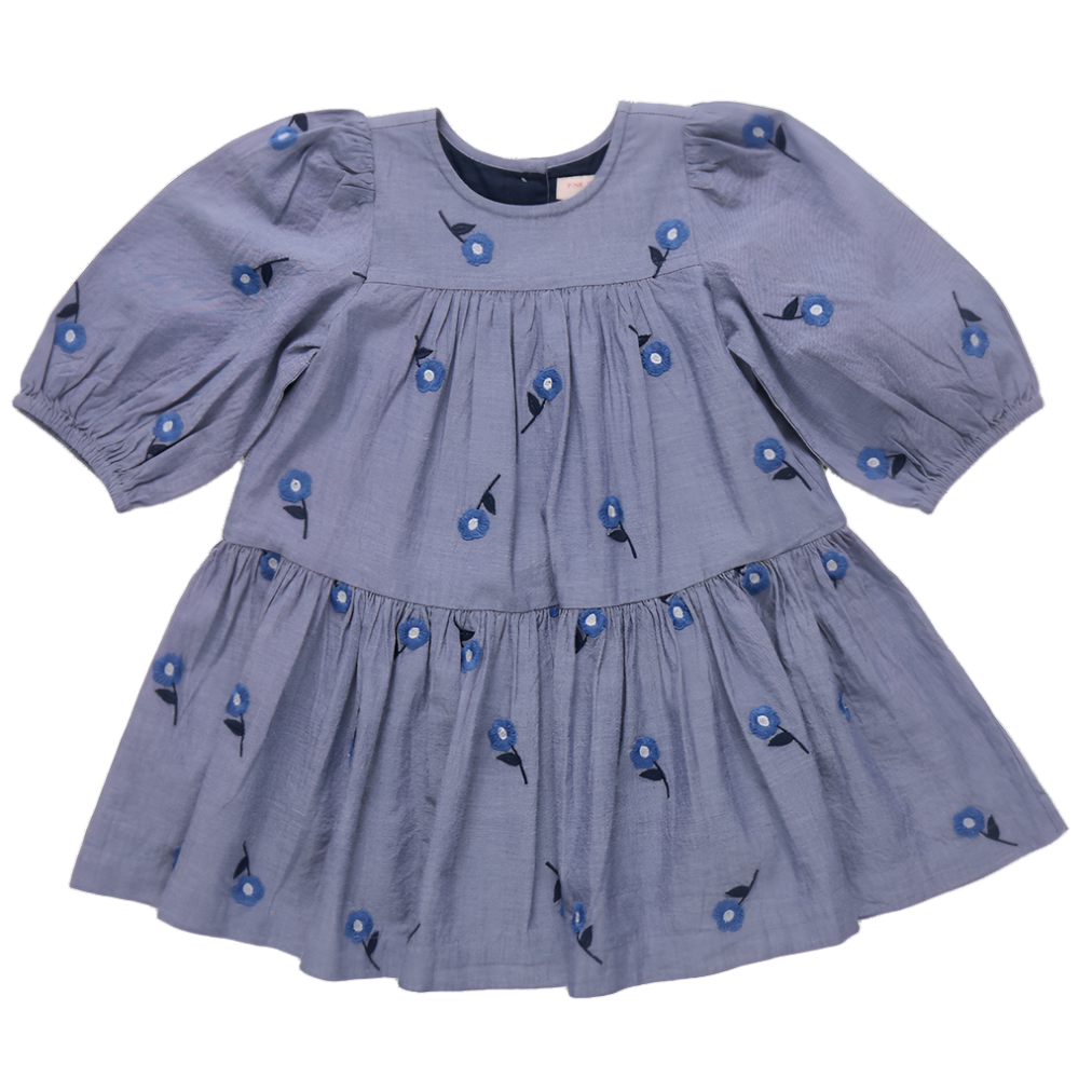Blue Blossom Embroidery Fiona Dress