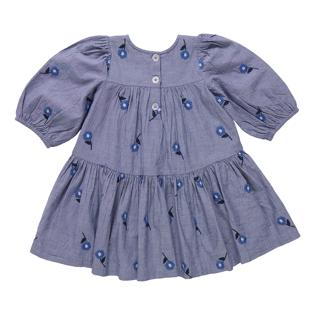 Blue Blossom Embroidery Fiona Dress