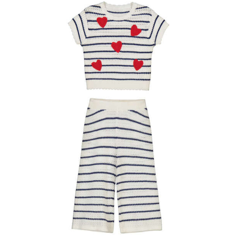 Blue Striped Heart Knit Set