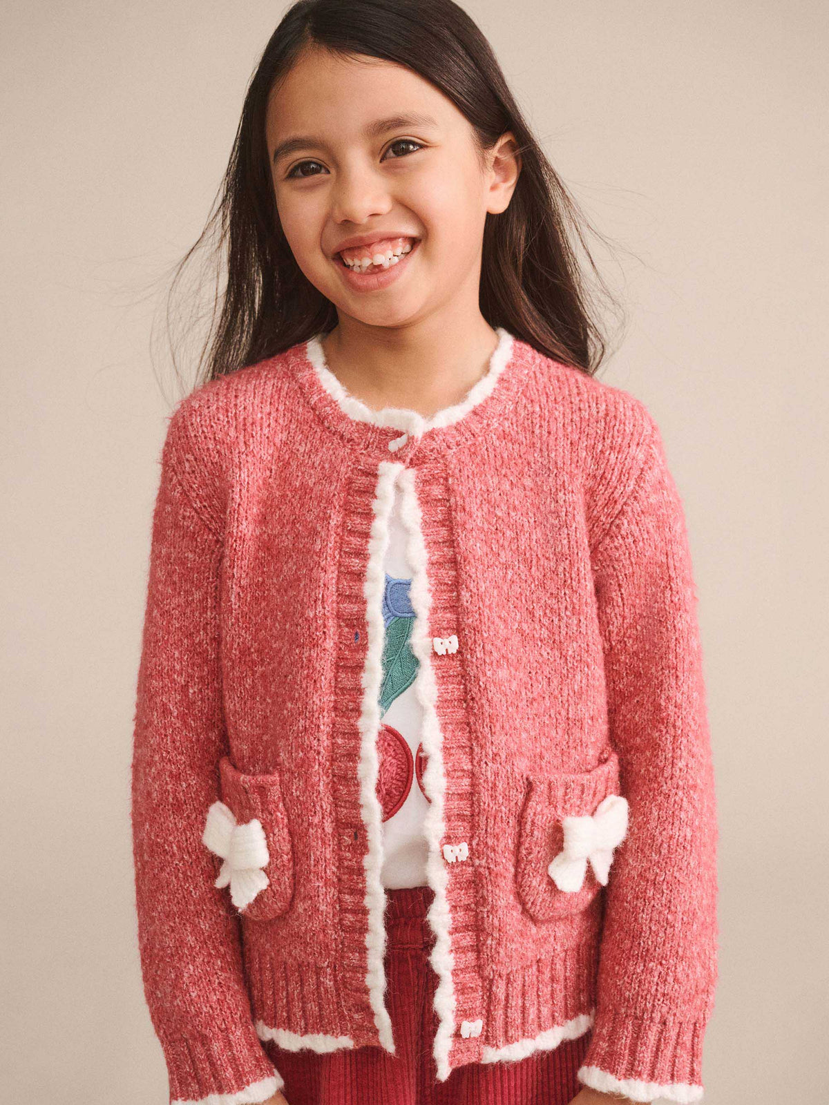 Berry 3D Bow Scalloped Cardi