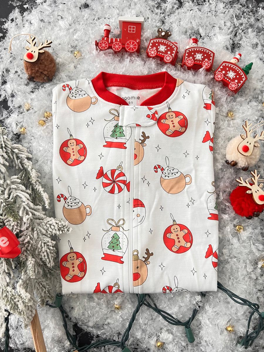 Christmas Ornaments Zip Footie
