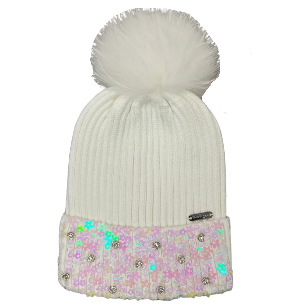 Iridescent Floral Beaded Beanie