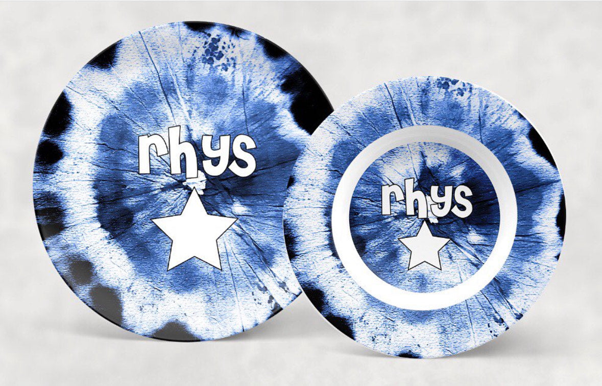 Personalized Navy Tie Dye Dishware