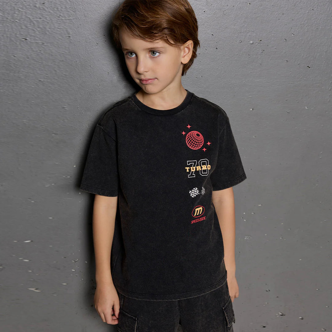 Racing On Black Acid Wash T-Shirt