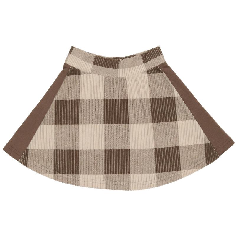 Corduroy Plaid Panel Skirt - Meems