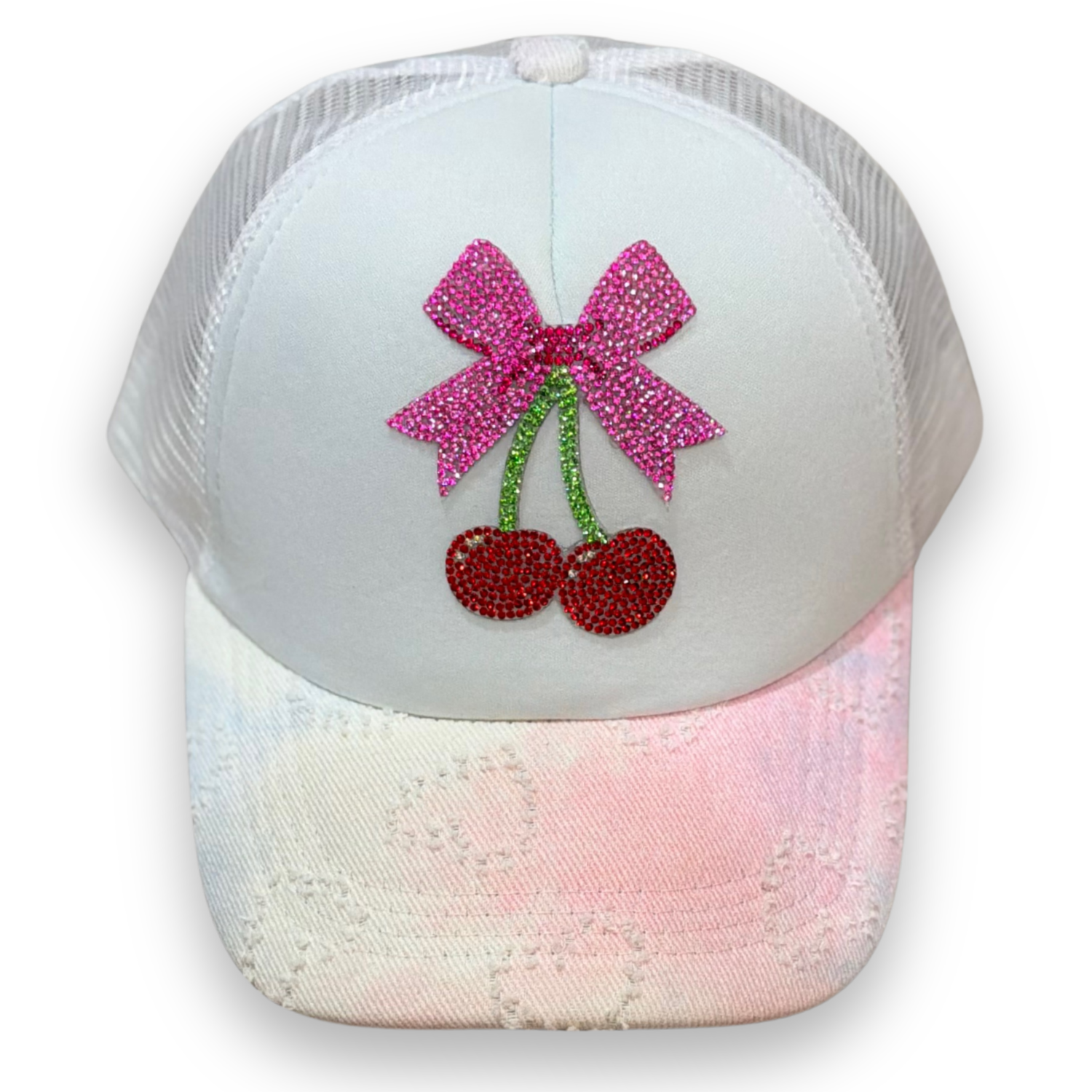 Cherry Tie Dye Denim Trucker Hat