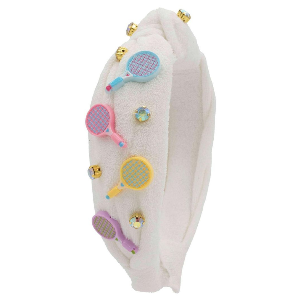 Bari Lynn Tennis Charm Terry Knot Headband in White | MEEMS 
