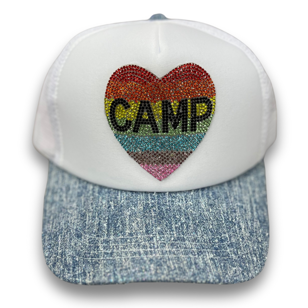 Bari Lynn Denim Camp Trucker Hat in Multi MEEMS – Meems