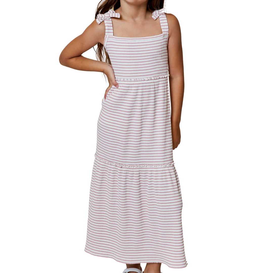 Design History Pink Stripe Tie Shoulder Maxi Dress in Striped