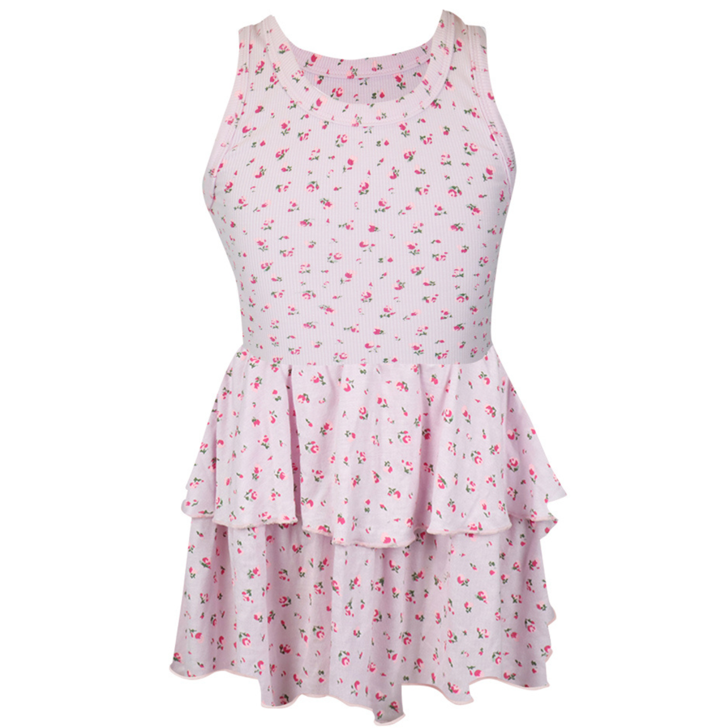 Pink Floral Rib Tank Dress