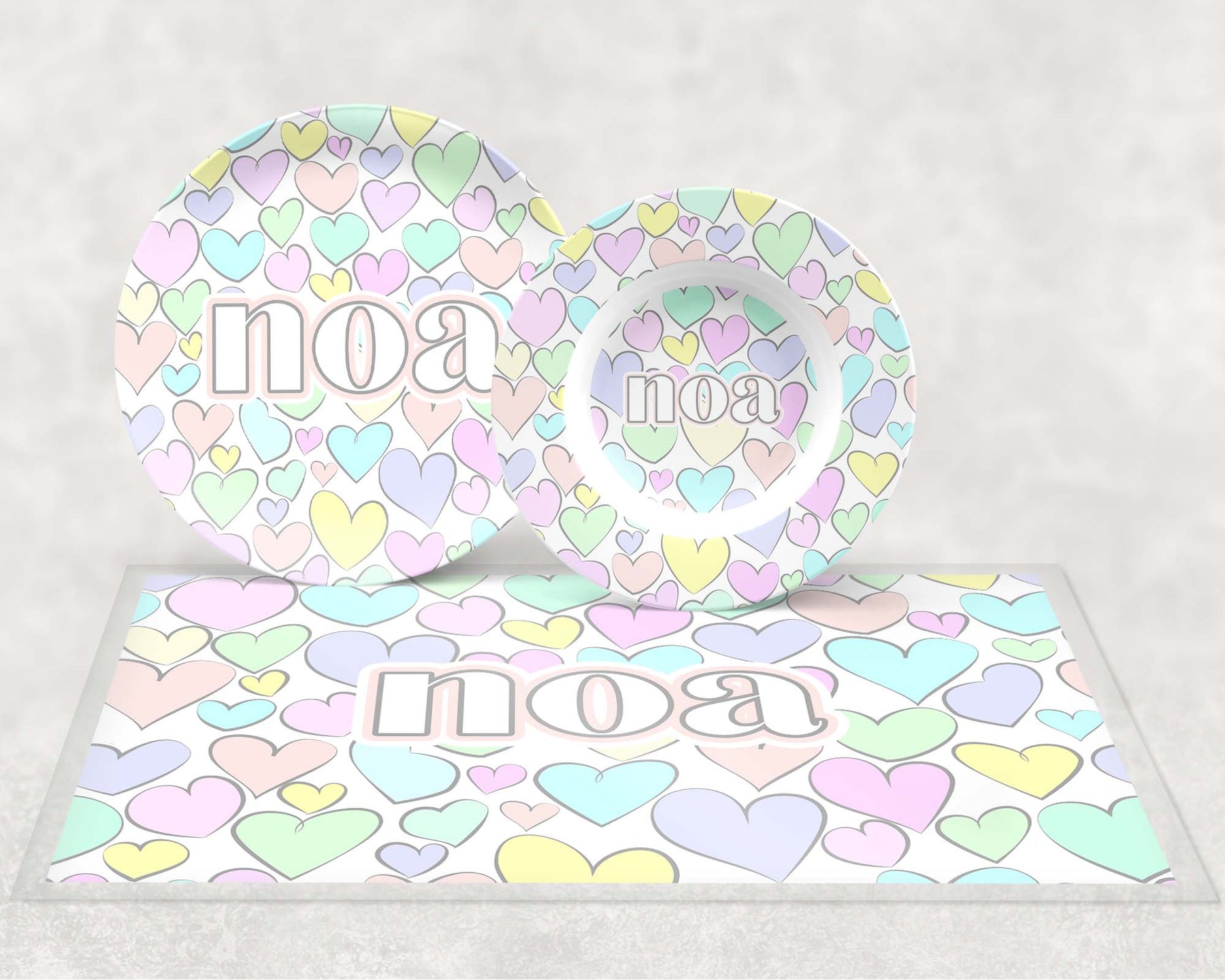 Personalized Pastel Hearts Dishware
