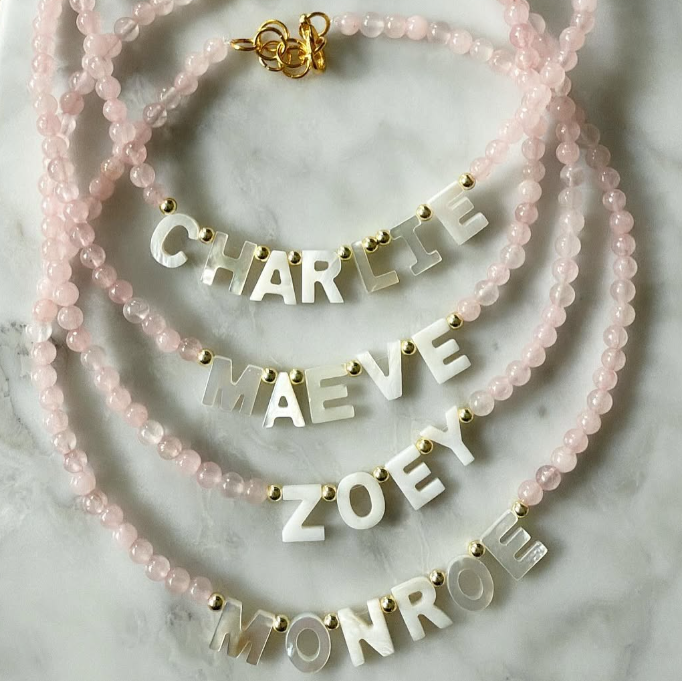 Personalized Light Pink Pearl Name Necklace