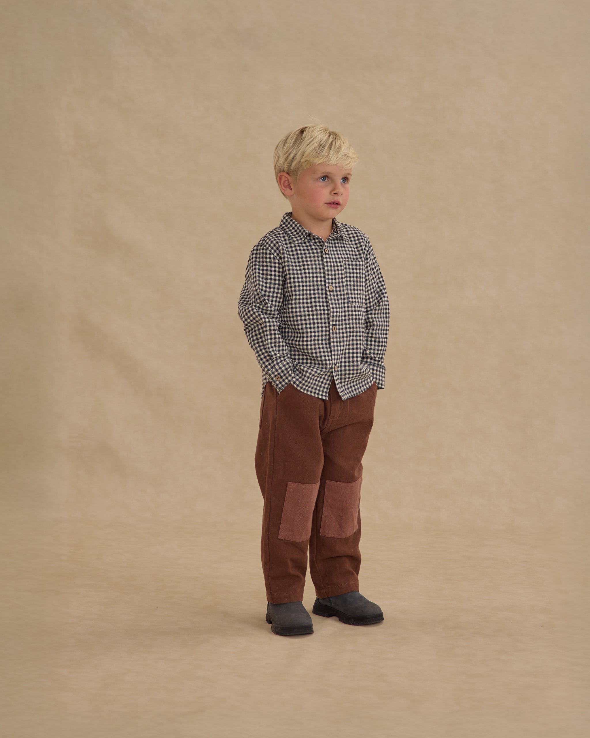 Navy Check Collared LS Shirt