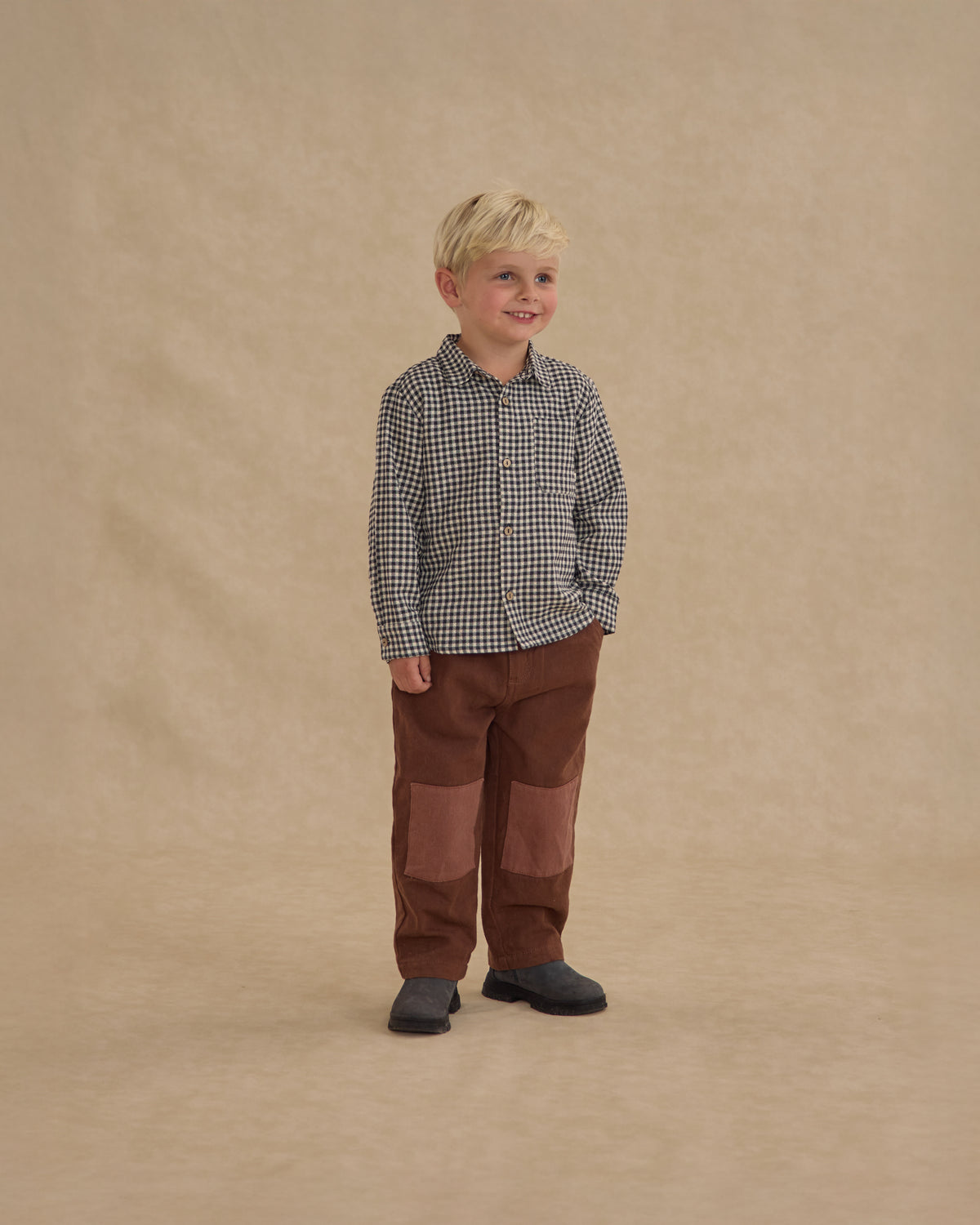 Navy Check Collared LS Shirt