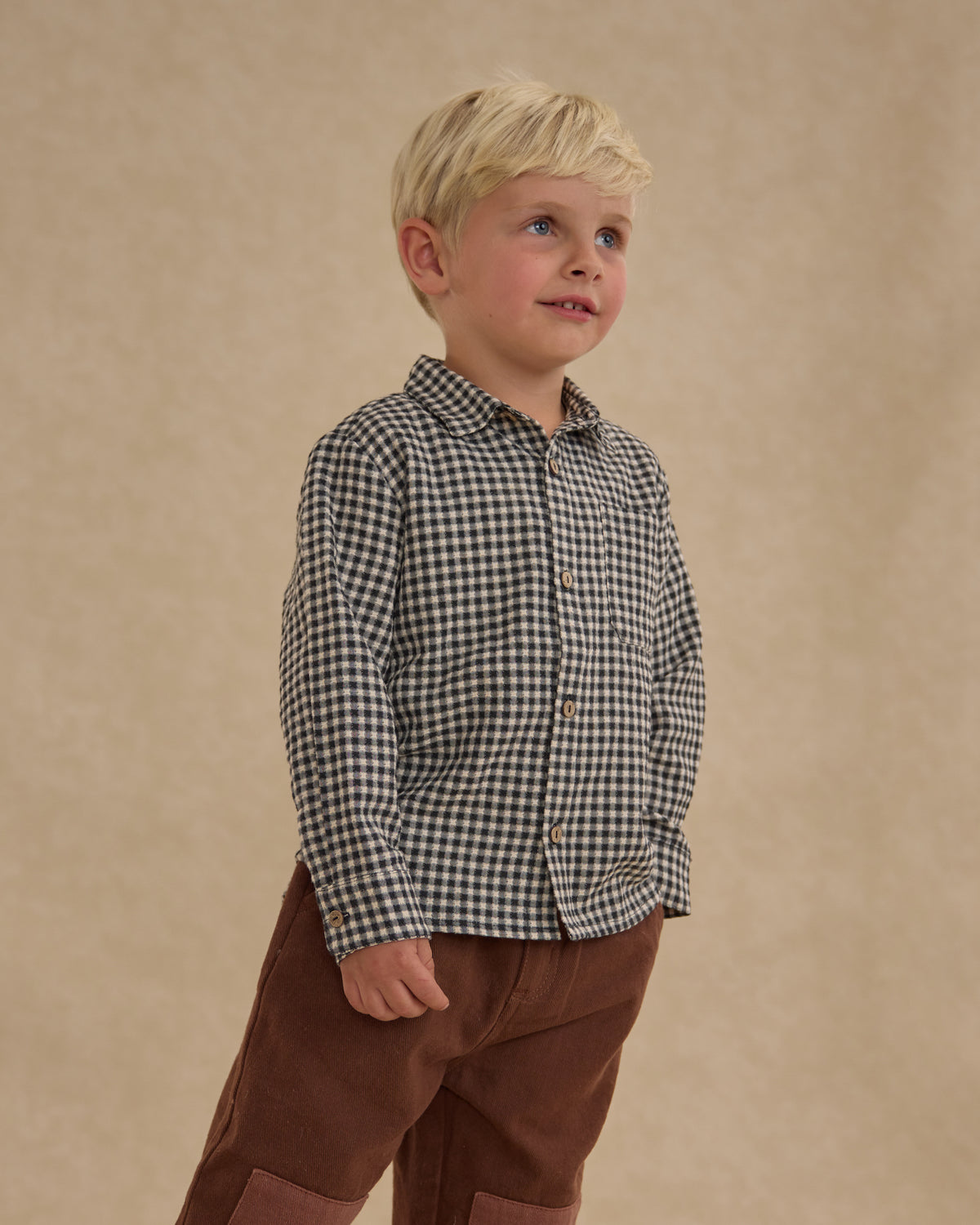 Navy Check Collared LS Shirt