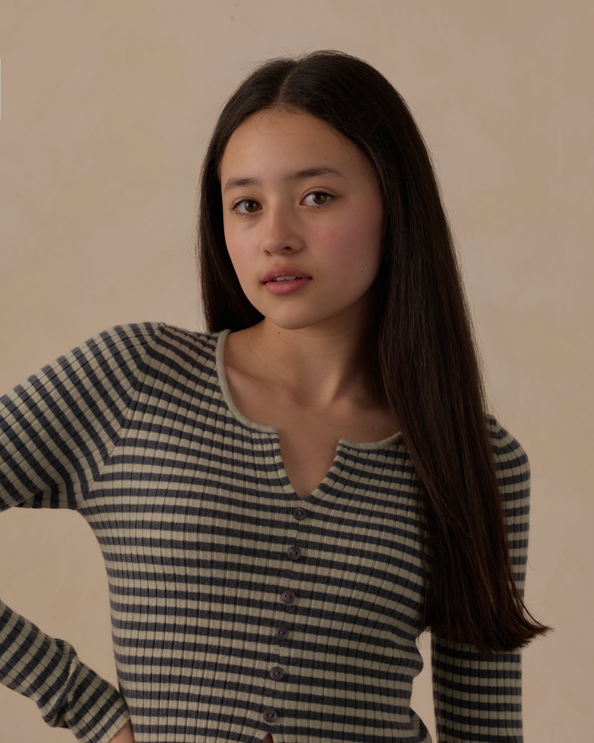 Midnight Stripe Long Sleeve Knit Tee