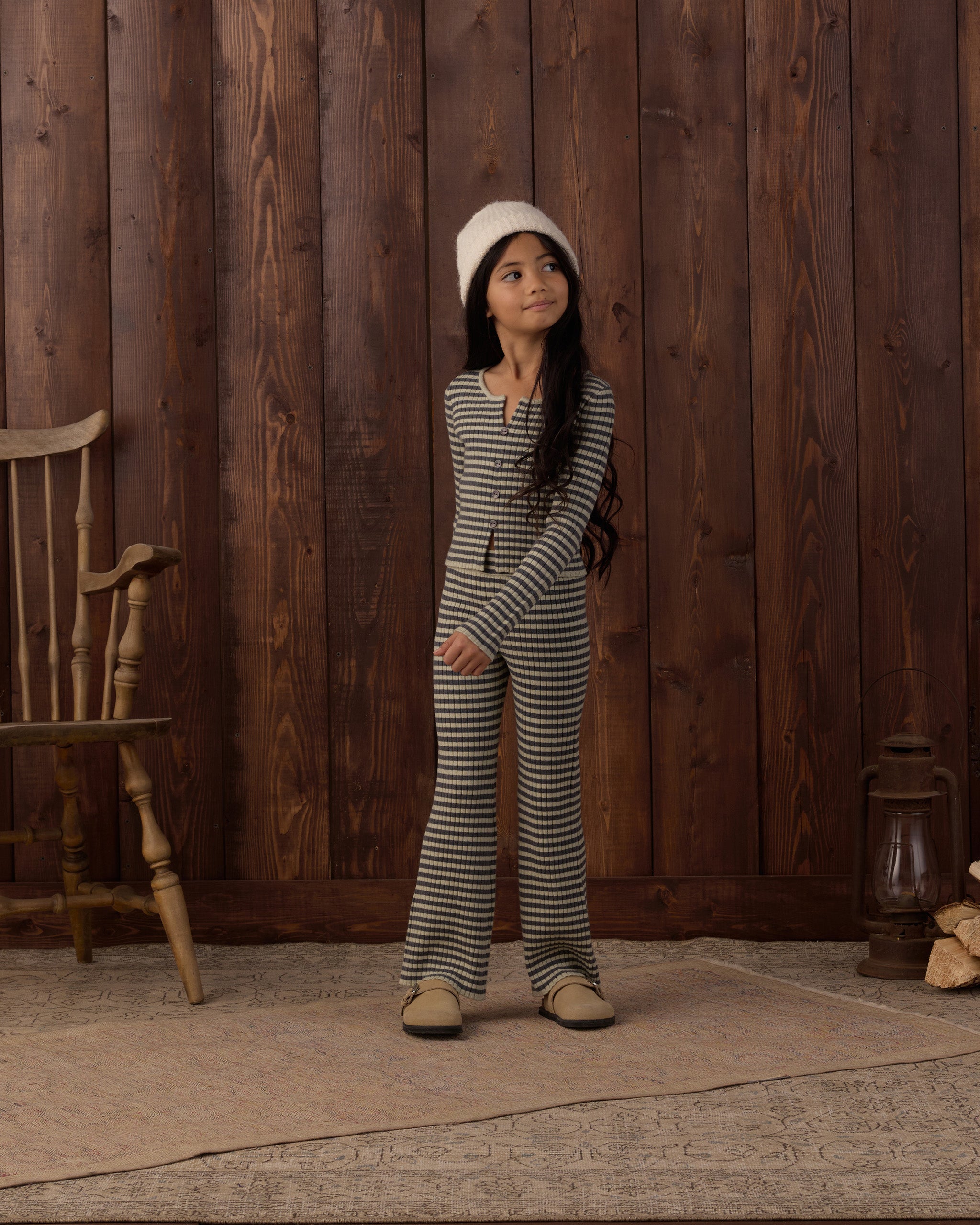 Midnight Stripe Flare Rib Knit Pant