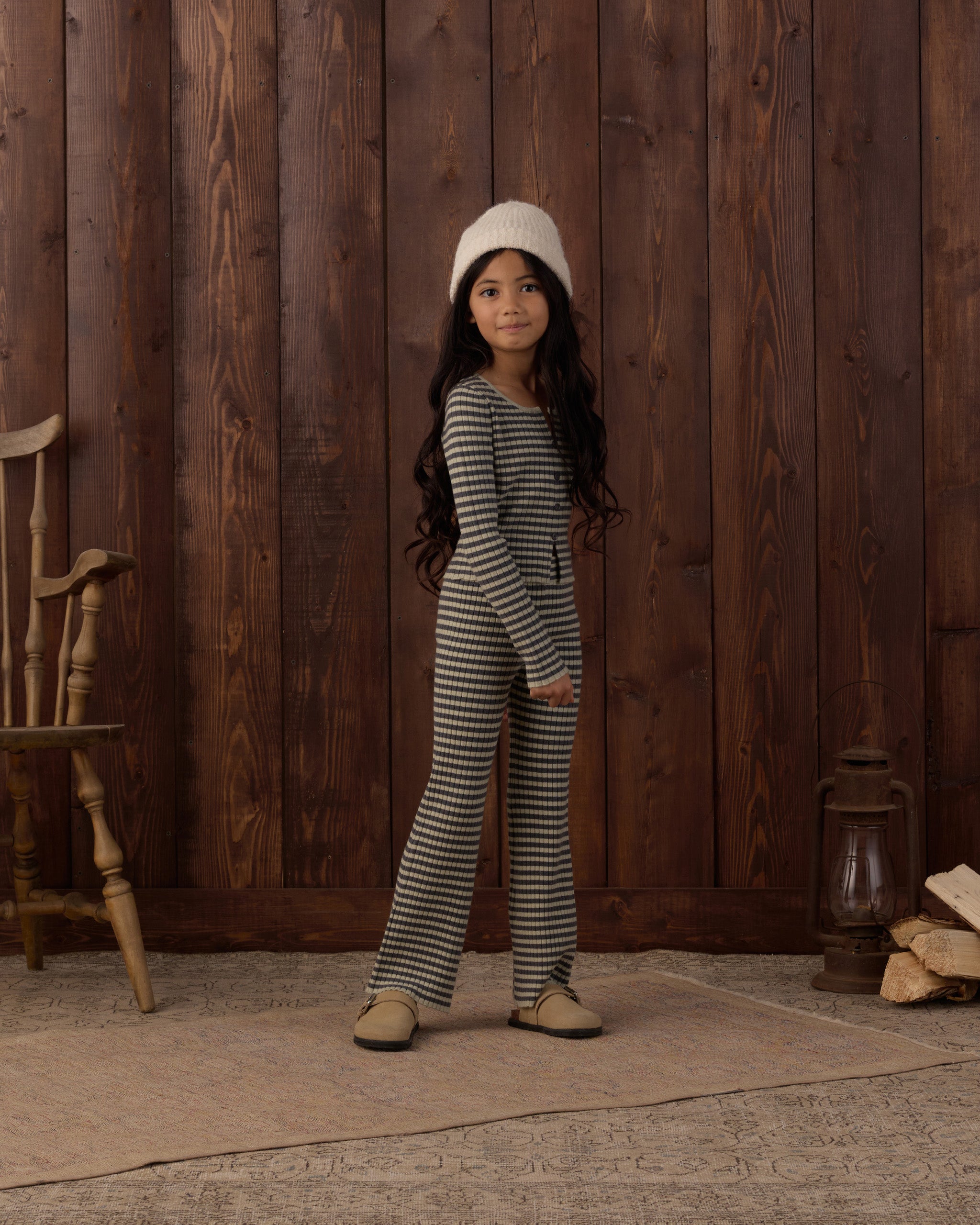 Midnight Stripe Flare Rib Knit Pant