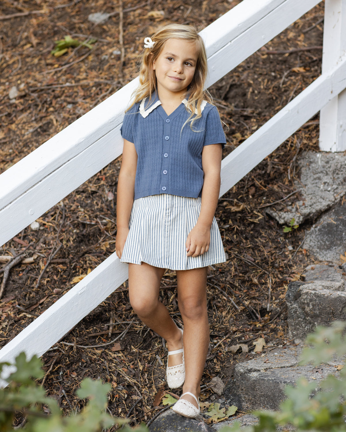 Railroad Stripe Pleated Denim Skirt