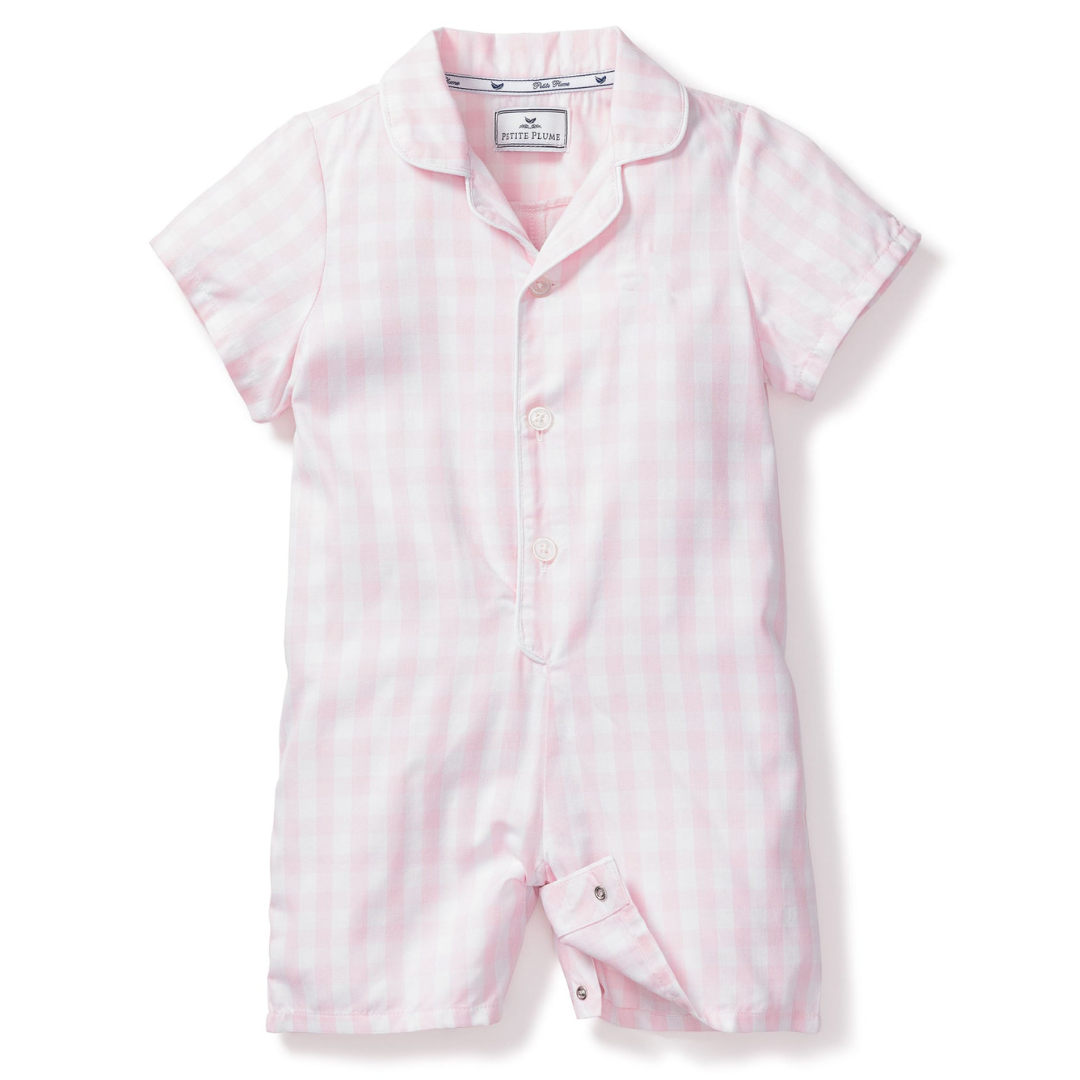 Pink Gingham Twill Summer Romper