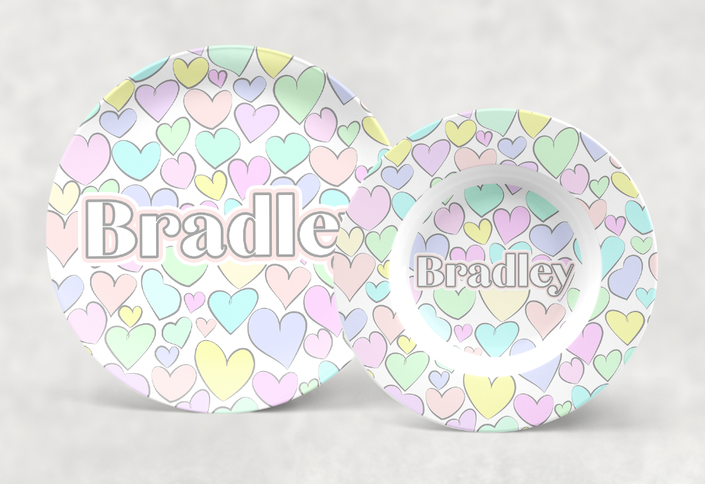 Personalized Pastel Hearts Dishware