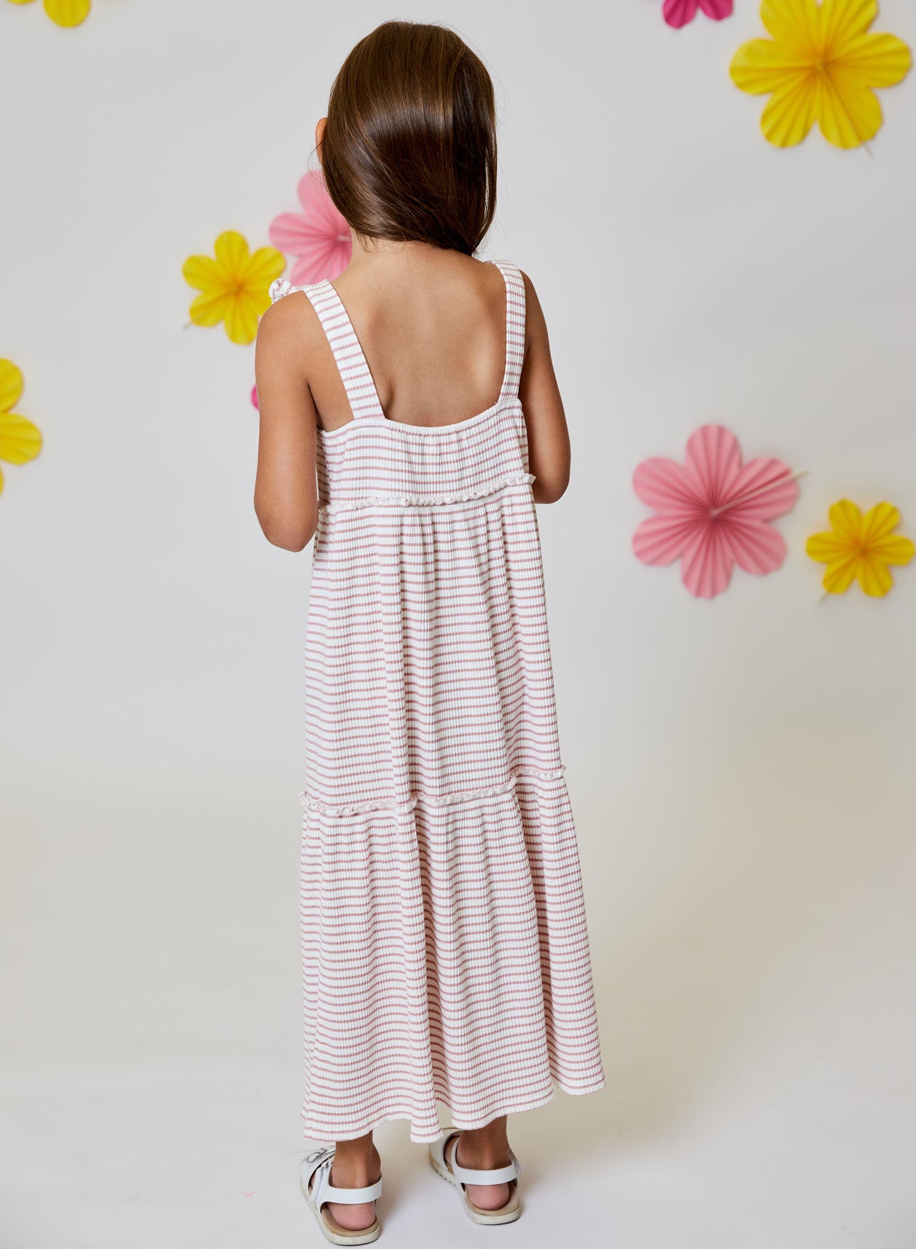 Pink Stripe Tie Shoulder Maxi Dress