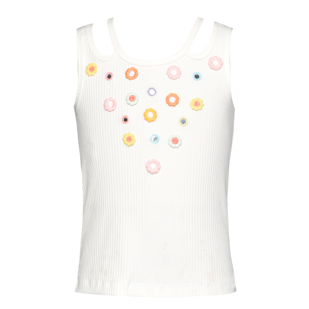Flower Embroidery Cutout Rib Tank