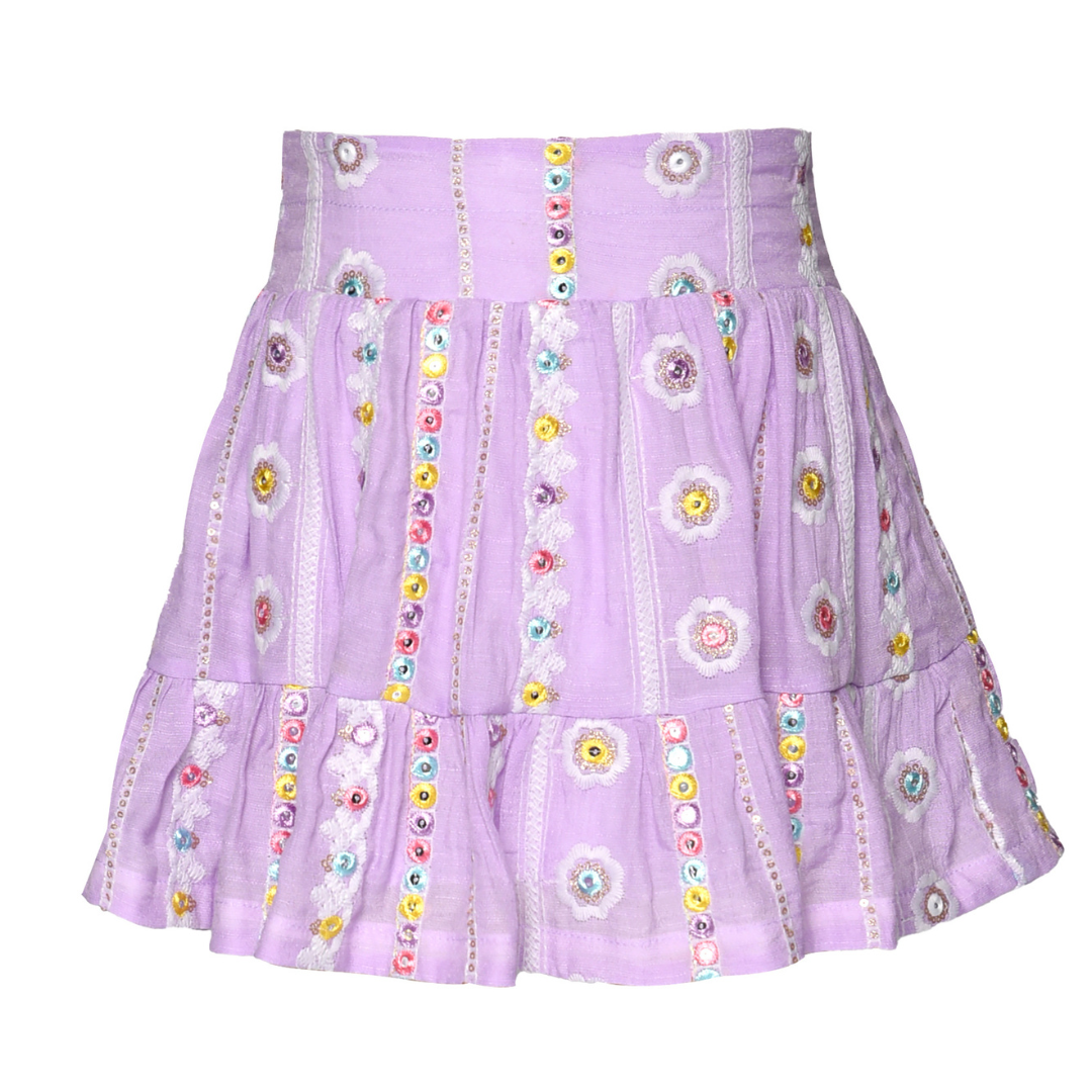 Smocked Yoke Embroidered Mini Skirt