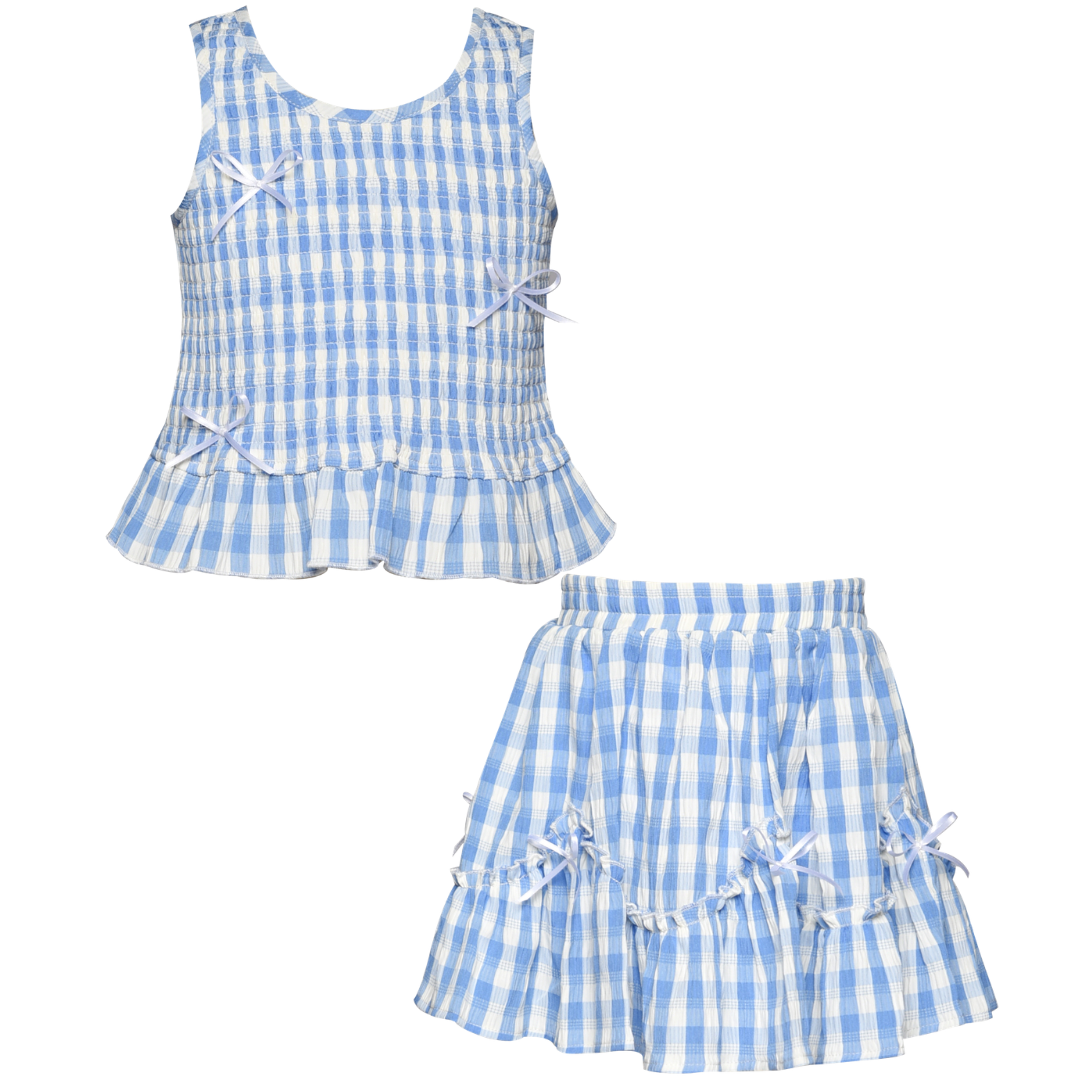 Smocked Gingham Bow Skort Set