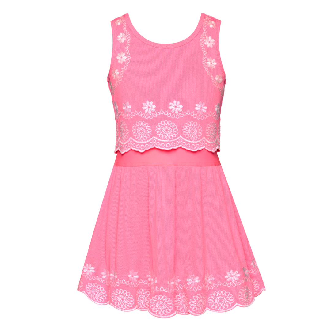 Embroidered Rib Twofer Dress
