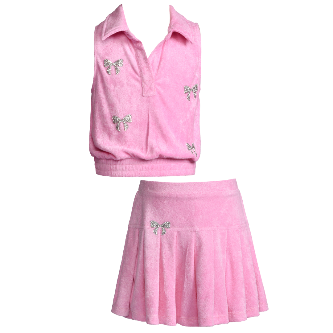 Crystal Bow Pleated Skort Set